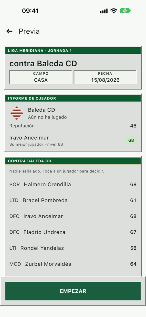 Futbolium en iPhone: Lee la previa. Elige el once.